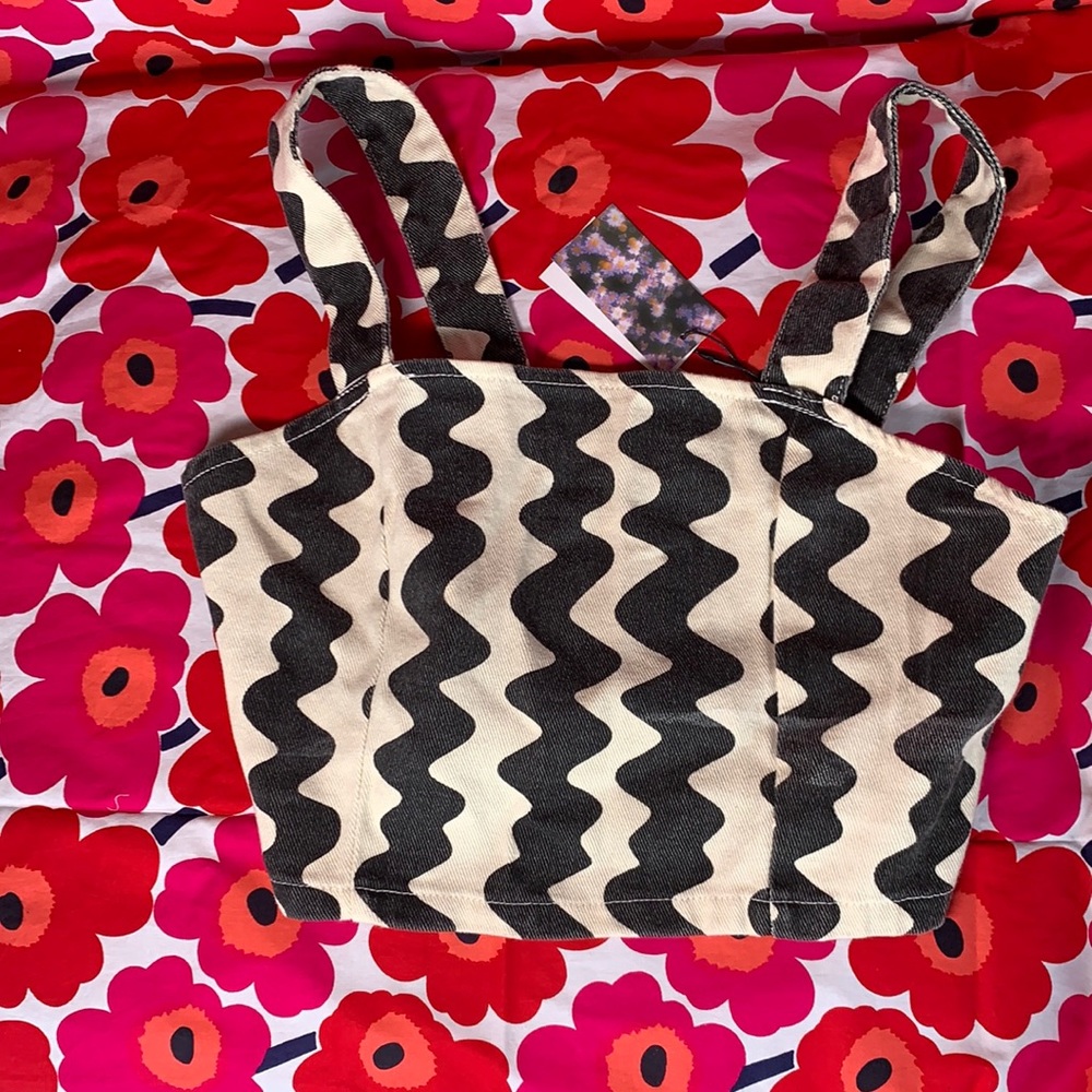 Wavy jean denim zipper top 100% cotton crop 70s 90s psychedelic